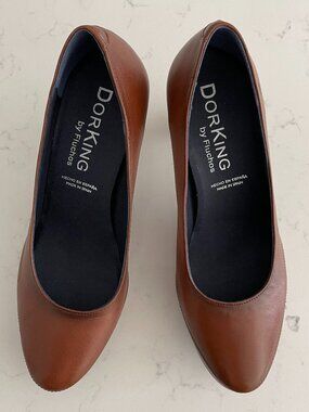 DorKing by Fluchos Genuine Leather Platform 3" Heel Shoes Brown Sz 6.5 US/37 EU